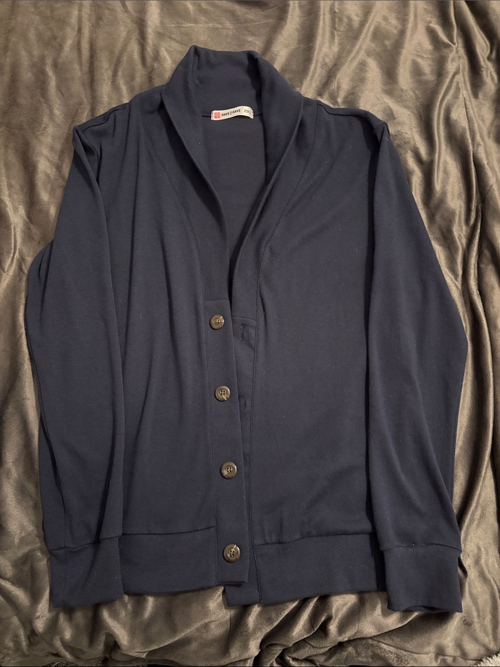 Navy Button-Front Shawl Collar Cardigan